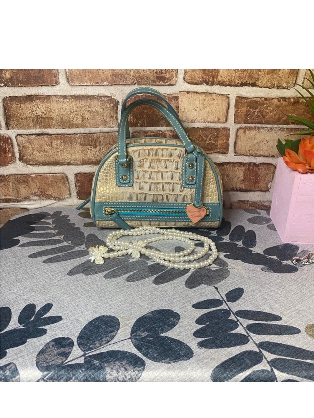 Dooney & Bourke croc-embossed leather mini satchel bowler bag